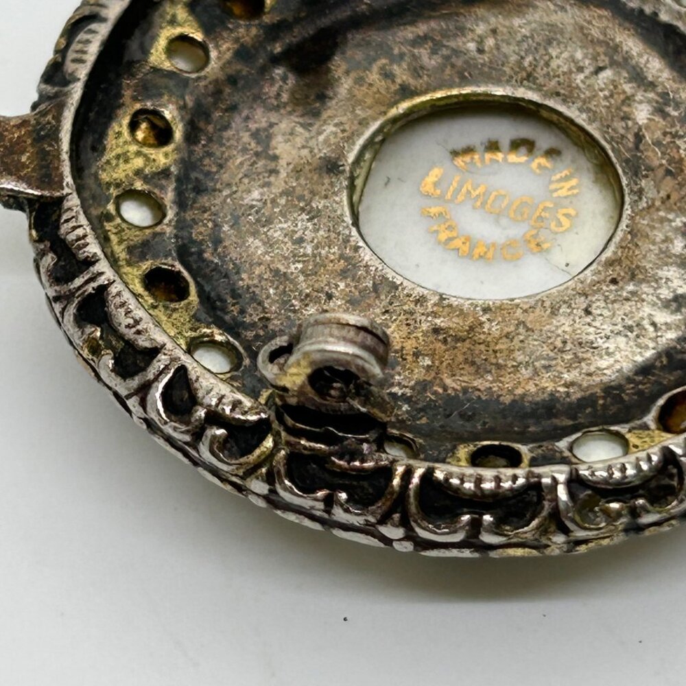Vintage Limoges Porcelain Cameo Brooch Faux Pearls Rhinestones Hand Painted READ - Picture 14 of 16